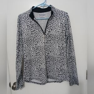 San Soliel 1/4 zip long sleeve floral athletic Top w UV 50+ Cooling Black white